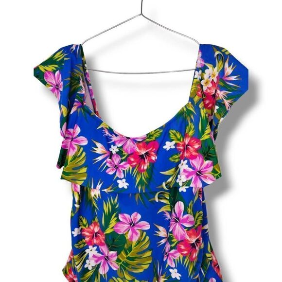 Kona Sol Womens Swimsuit Sz 24W Tropical Floral Print Ruffle Off Shoulder - Picture 7 of 14